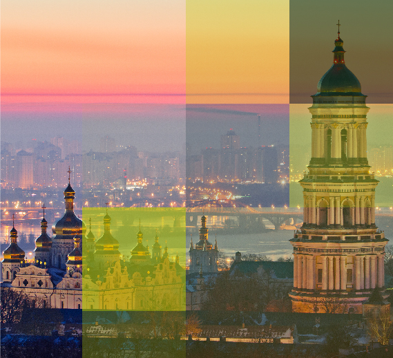  Kyiv city skyline with golden domes and bell tower at sunset, representing Hogan Lovells’ work advising the Government of Ukraine in a landmark mineral rights agreement with the U.S..