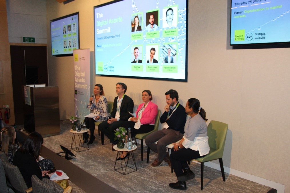 Digital Assets Summit 2025 panel - Bryony Widdup, Quentin Werlé, Emma Lovett, Ryan Hayward and Barnali Biswal